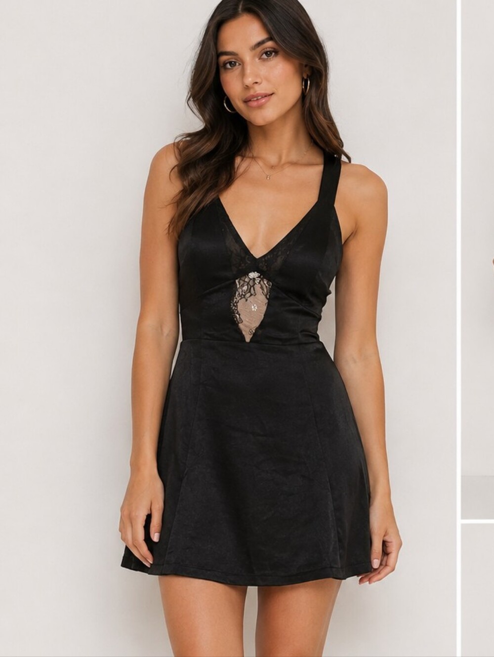 NWT LF Seek The Label Black Lace Cutout V Neck Mini Dress XS